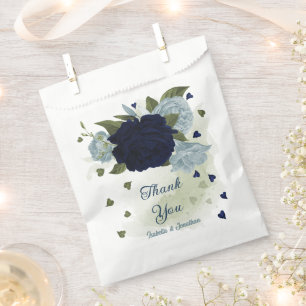 dusty blue and navy floral greenery wedding favour bag