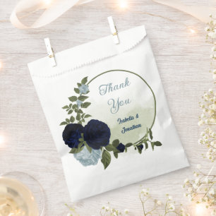 dusty blue and navy floral greenery wedding favour bag