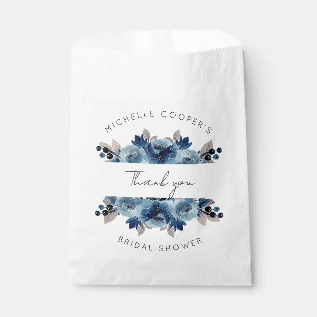 Dusty Blue and Navy Floral Thank You Favour Bag (Front)