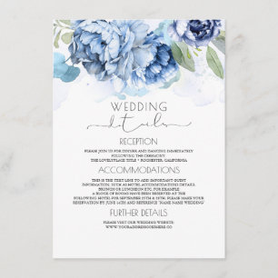 Dusty Blue and Navy Floral Wedding Information Enclosure Card