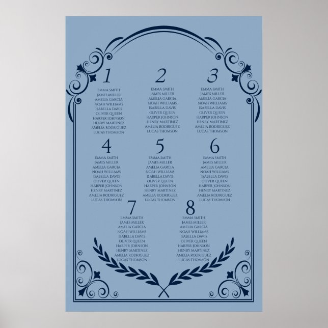 Dusty Blue and Navy Seating Chart Poster 2 of 3 (Front)