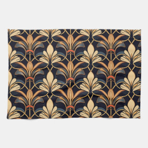Dusty Blue and Orange Art Deco Kitchen Towel