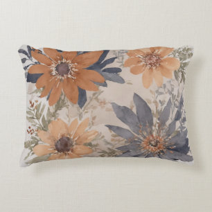 Dusty Blue and Orange Watercolor floral Accent Pillow