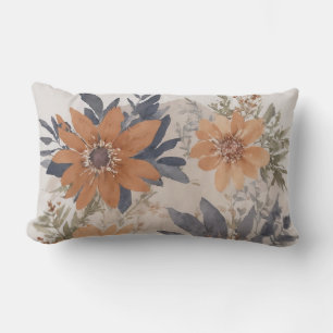 Dusty Blue and Orange Watercolor floral Lumbar Pillow