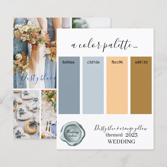 Dusty blue and orange yellow Wedding colours Palet (Front/Back)