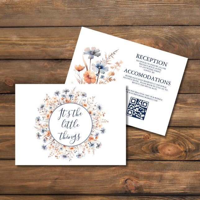 Dusty Blue and Peach Boho Wildflower QR Code Enclosure Card (Creator Uploaded)