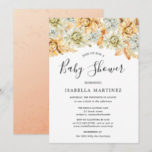 Dusty Blue and Peach Fall Floral Baby Shower Invitation