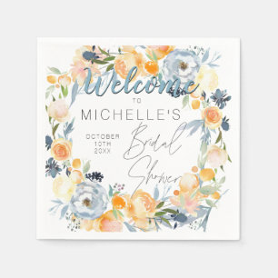 Dusty Blue and Peach Floral Bridal Shower  Napkin