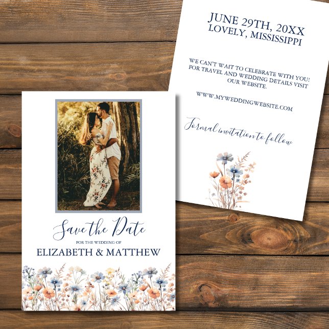 Dusty Blue and Peach Wildflowers Save the Date (Creator Uploaded)