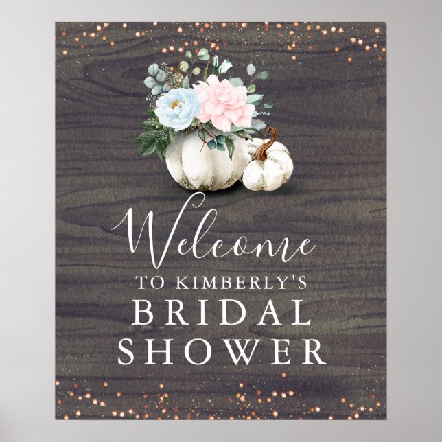 Dusty Blue and Pink Floral Pumpkin Welcome Poster (Front)