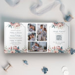 Dusty Blue and Pink Floral QR Code Wedding Tri-Fold Invitation<br><div class="desc">Amaze your guests with this elegant all in one wedding invite featuring beautiful flowers and modern typography with QR Code for online RSVP. Simply add your event details on this easy-to-use template and adorn this card with your favourite photos to make it a one-of-a-kind invitation.</div>