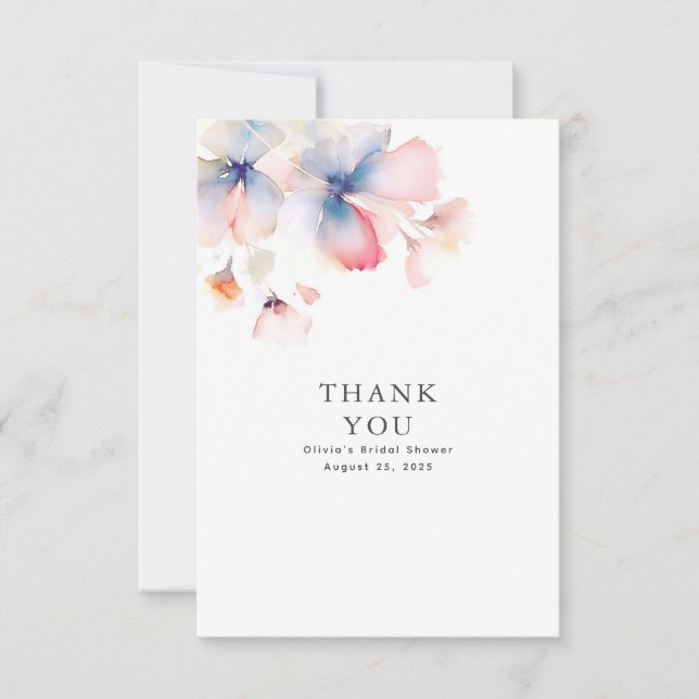 Dusty Blue and Pink Floral Thank You Card (Front)