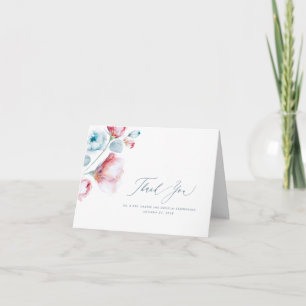 Dusty Blue and Pink Floral Wedding Thank You Card