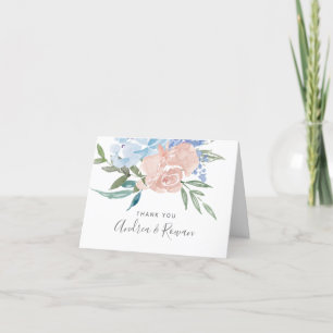 Dusty Blue and Pink Floral Wedding Thank You Card