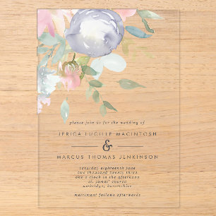 Dusty Blue and Pink Flowers Pastel Spring Wedding Acrylic Invitations