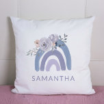 Dusty Blue and Purple Boho Rainbow with Flowers Throw Pillow<br><div class="desc">This trendy and stylish pillow features a dusty blue and purple boho rainbow and a bouquet of matching flowers. Add your name to personalize.</div>