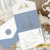 Dusty Blue and Real Gold Foil Monogram Wedding