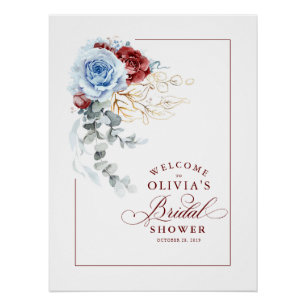 Dusty Blue and Red Bridal Shower Welcome Poster