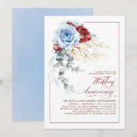 Dusty Blue and Red Floral Wedding Anniversary
