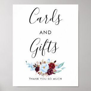 Dusty Blue and Red Wedding Cards and Gifts Sign
