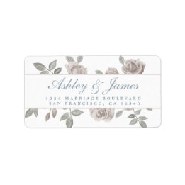 Dusty Blue and Rose Floral Wedding Return Address Label