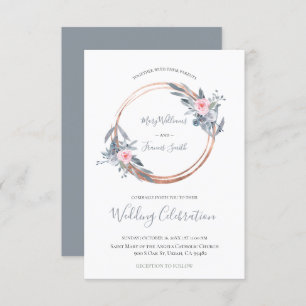 dusty blue and rose pink circle frame invitation