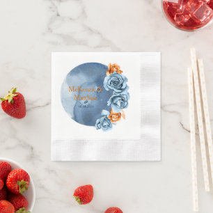 Dusty Blue and Rusty Peony Floral Wedding Napkin