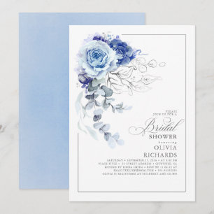Dusty Blue and Silver Floral Botanic Bridal Shower Invitation