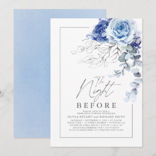 Dusty Blue and Silver Floral Rehearsal Dinner Invitation
