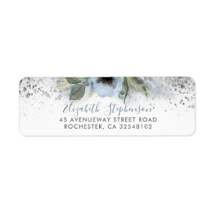 Dusty Blue and Silver Glitter Floral Trendy