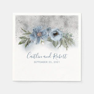 Dusty Blue and Silver Glitter Romantic Wedding Napkin