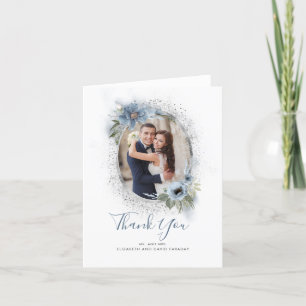 Dusty Blue and Silver Glitter Thank You Photo Card