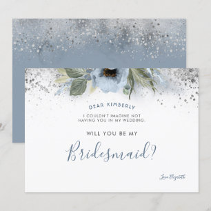 Dusty Blue and Silver Will You Be My Bridesmaid Invitation