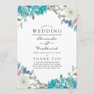 Dusty Blue and Turquoise Floral Wedding Program