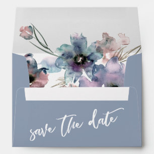 Dusty Blue and Watercolor Flowers Save the Date Envelope