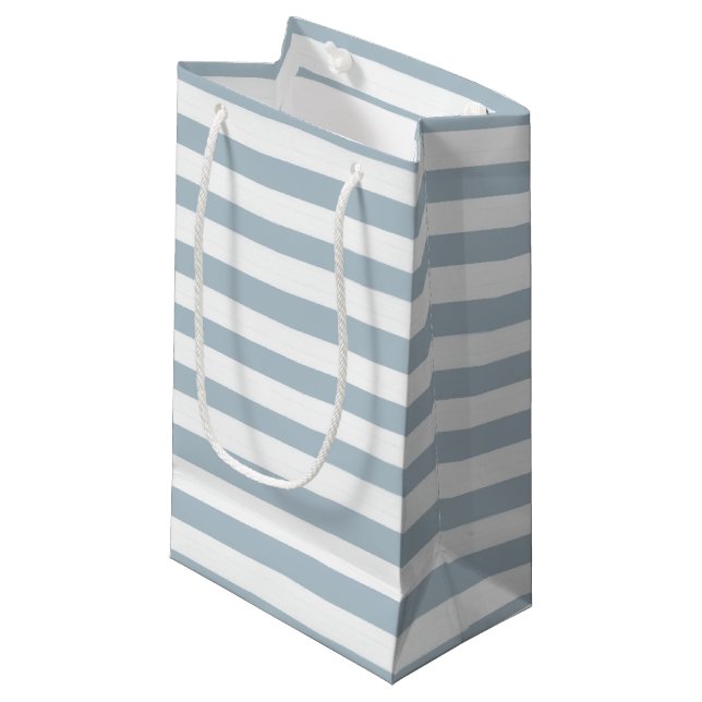 Dusty Blue and White Boho Stripes Small Gift Bag (Front Angled)