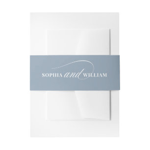 Dusty Blue and White Calligraphy Luxe Wedding Invitation Belly Band
