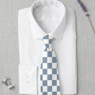 Dusty Blue and White Chequerboard Wedding Tie
