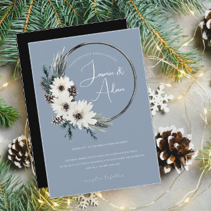 Dusty Blue and White Christmas Florals Wedding Invitation
