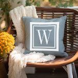 Dusty Blue and White Classic Square Monogram Outdoor Pillow<br><div class="desc">Design your own custom throw pillow in any colour combination to perfectly coordinate with your home decor in any space! Use the design tools to change the background colour and the square border colour, or add your own text to include a name, monogram initials or other special text. Every pillow...</div>