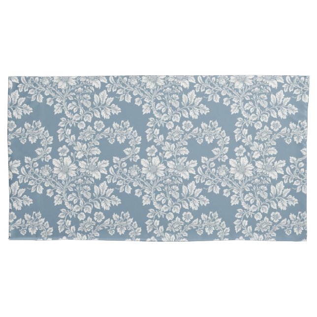Dusty Blue and White Cottage Garden Pillowcase (Front)