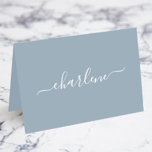 Dusty Blue and White Elegant Name Place Cards