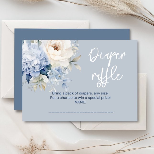 Dusty blue and white floral baby shower card (Dusty blue and beige watercolor peonies floral baby shower invitation, gender neutral)