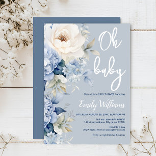 Dusty blue and white floral baby shower invitation