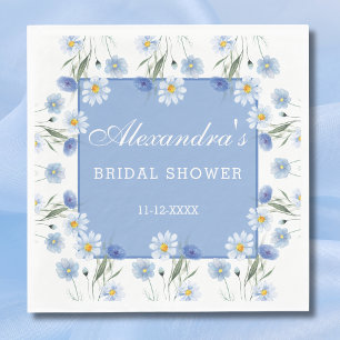 Dusty Blue and White Floral Boho Bridal Shower  Napkin