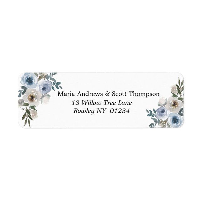 Dusty Blue and White Floral Gold Adresse de retour (Devant)