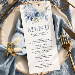Dusty Blue and White Floral Wedding Menu