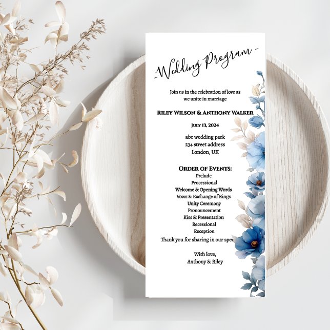 Dusty Blue and white floral wedding  Program (Creator Uploaded)