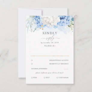 Dusty Blue and White Floral Wedding RSVP Card