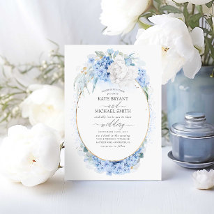 Dusty Blue and White Flowers Elegant Wedding Invitation